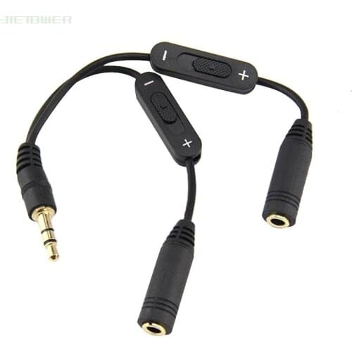 1 to 2 audio Earphone Y splitter line Control Voice volume 3.5mm Audio cable for iPhone iPod iPad with volume up down 30pcs/lot