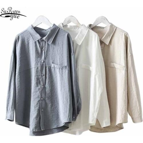 Turn-down Collar Minimalist Loose White Shirts Solid Female Shirt Tops Women 2021 Spring Splicing Cardigan Blouses Blusas 11890