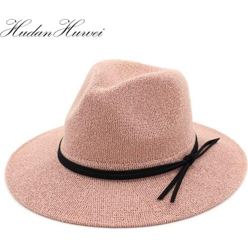 2020 New Loop Yarn Oversized Panama Jazz Fedora Sun Visor Hat Summer Elegant Women Church Beach Holiday Wide Brim Caps