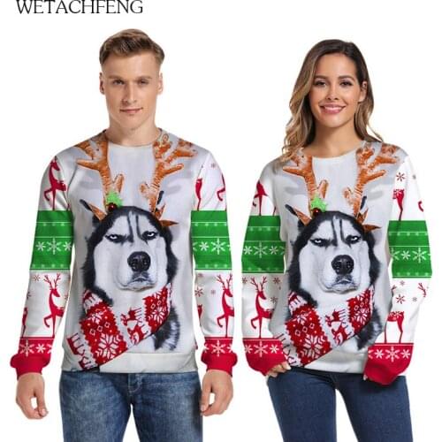 Xmas Cute Dogs Print Unisex Sweaters Lovely Cartoon Oversized Women Man Ugly Christmas Jumpers Tops Holiday Pullover Clothing