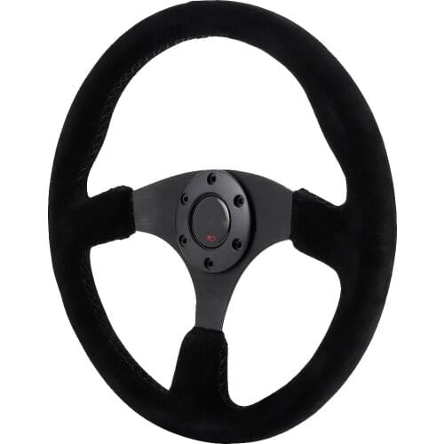 Steering Wheel 14in/350mm for MOMO Style 6-Bolt Black Suede Racing Steering Wheel Black Stitching with Horn Button New