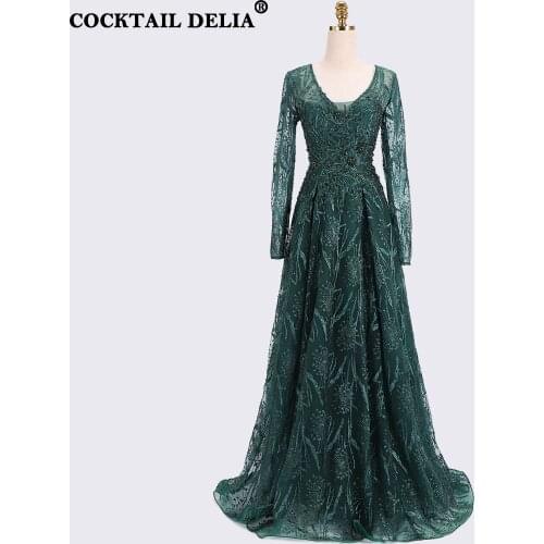 Sliver Green Luxury A-Line Flower Evening Gowns for Women Long 2021 Dubai Sleeves Beading Sexy Formal Dress Design Plus Size