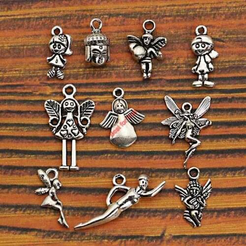 Mixed Tibetan Silver Tone Boy Princess Girl Angel Charm Fashion Pendants Jewelry Diy Findings Jewelry Making