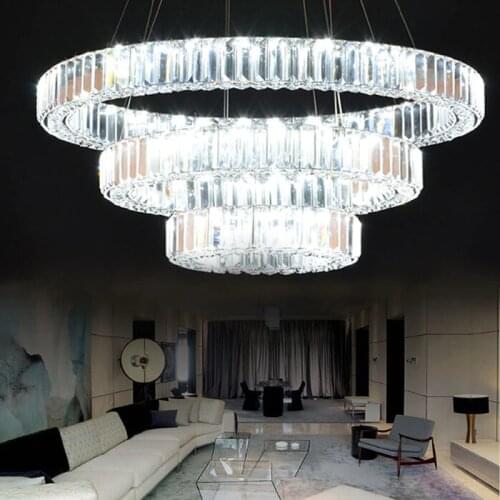 Modern k9 crystal living room lamp three ring LED duplex floor lamp three ring crystal lamp Ring Hotel big Chandelier lamps