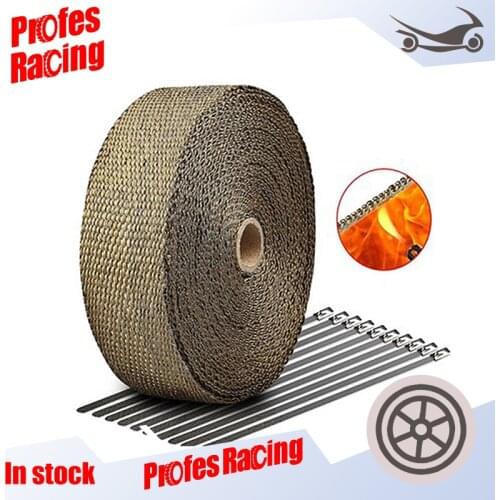 Motorcycle Fiberglass Heat Shield Tape With Stainless Ties 2.5cm*5M Thermal Wrap Roll Heat Wrap For Motorcycle Exhaust