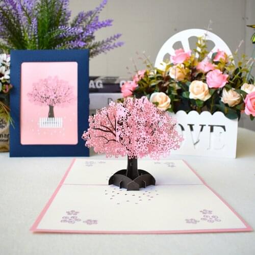 Cherry Blossom 3D Pop up Cards Laser Cut Handmade Wedding Thank You for Wife