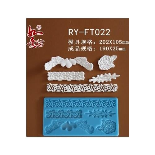Ry-ft022 Food grade silicone mould 20.2x10.5cm flower heart sugar lace mat decoration for cupcake baking ware sugar craft mold