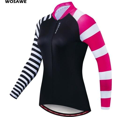 WOSAWE Female Cycling Jersey Long Sleeves Road Cycling Clothes Spring Autumn Breathable Long Sleeves Bicycle Womens Jersey S-XL
