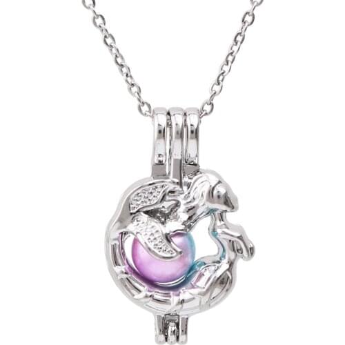 1pc Hollow Sea Mermaid Pearl Cage Pendant Necklace Jewelry for Oyster Pearls Aroma Essential Oil Diffuser Lockets Gift