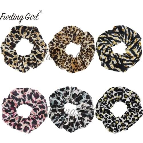 Furling Girl 1 PC Leopard Printing Velvet Hair Scrunchies Large Size Cloth Elastic Hair Bands Hair Accessories for Women