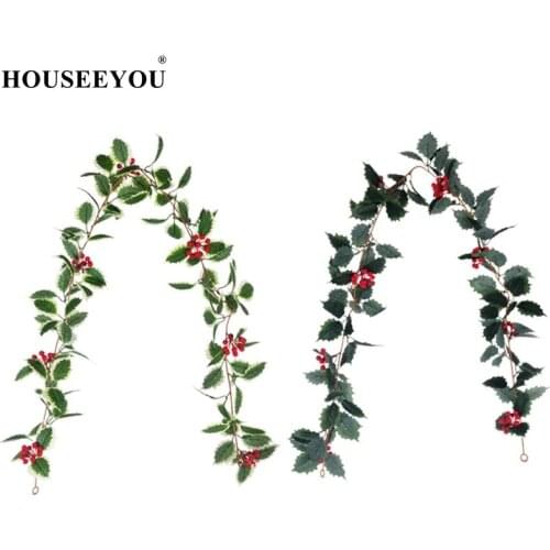 1PC 175cm Simulation Red Berry Rattan Fake Plant Leave Hanging Ornaments DIY Christmas Holiday Home Decoration Garden Layout