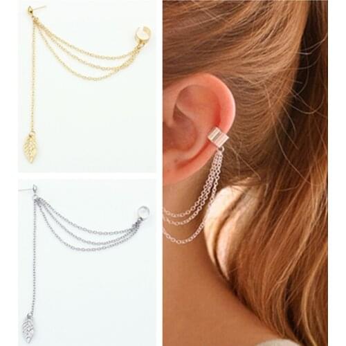 1pcs Earrings Jewelry Fashion Personality Metal Ear Clip Leaf Tassel Earrings For Women Gift Pendientes Ear Cuff Caught In Cuffs
