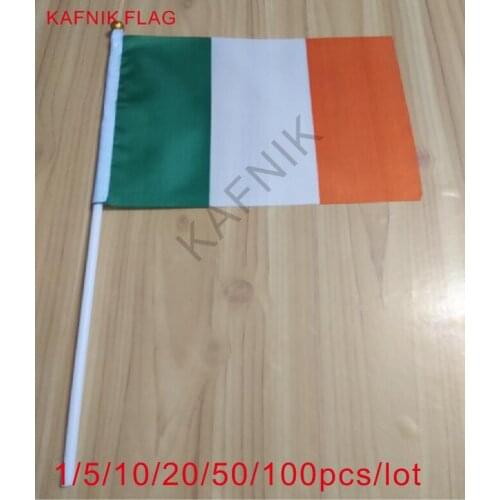 KAFNIK ,10/20/50/100pcs Promotion Wholesale Small Ireland Hand Waving National Flag 14*21cm #8 Polyester Flag
