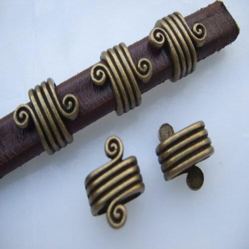 10pcs Antique Bronze Zinc Alloy Spiral Slider Spacer Beads for 10x6mm Licorice Leather Bracelet Findings