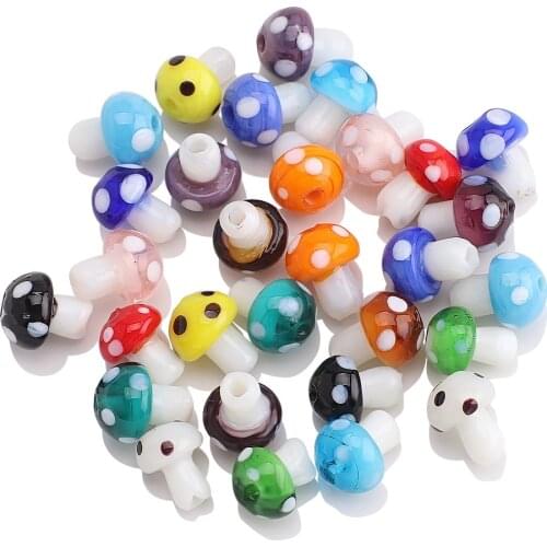 10pcs 10x13mm 12x18mm New Mushroom Shape Lampwork Glass Loose Beads for DIY Keychain Bracelets Crafts Jewelry Making Findings