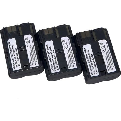 3x bateria 2500mAh BP-511 bp511a BP511 Camera Battery for Canon EOS 5D 50D 50D 40D 300D 30D 20D G5 G6 ZR90 MV30i FV50 FV300 ZR90