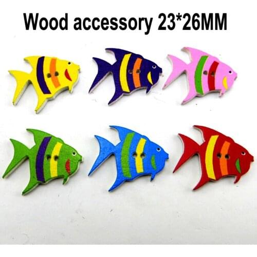 50pcs Fish Buttons Garment Cartoons Wood Sewing Love Button Cup Decorative Scrapbook Charms WCF-484