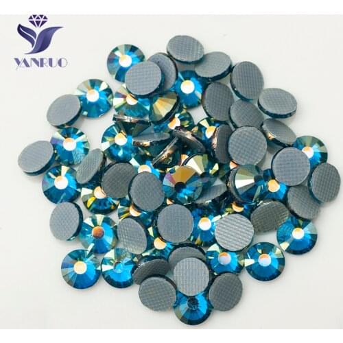 YANRUO 2058HF Blue Zircon AB Stones and Crystals Hotfix Rhinestones Glass Iron On Rhinestone Appliques For Wedding Dresses