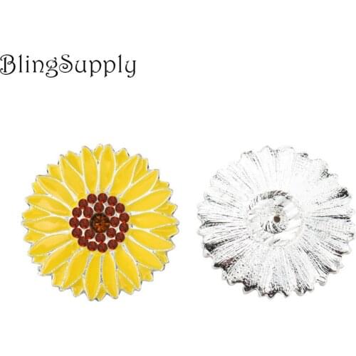 Free shipping 30mm 10PCS sunflower rhinestone button(BTN-5600)