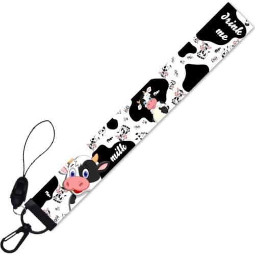 Cartoon Black White Cows Short Lanyard Keychain Multifunction Cell Phone Straps Badge Holder DIY Remove Buckle Wrist Rope Lariat