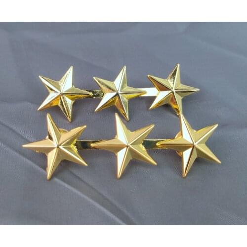 PAIR OF WW2 US ARMY OFFICER 3 STAR LIEUTENANT GENERAL RANK BADGES PIN golden Military BROOCHES