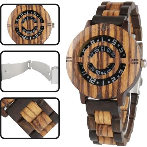 Unique Hollow Dial Men Women Natural Wood Watch with Full Wooden Bamboo Bangle Quartz Wristwatch Novel Handmade Clock Gifts Item