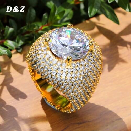 D&Z Rings Micro Paved Iced Out Cubic Zircon Gold Silver Color Personality Hip Hop Jewelry For Men Women Gifts