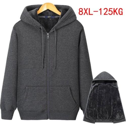 Mens winter and Autumn plus size zipper hooded sweatshirt plus size 5XL 6XL 7XL 8XL thick warm black gray navy blue big jacket