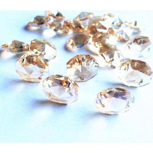 Hot Sale!1000pcs/lot 14mm Champagne K9 Crystal Glass Octagon Beads For Chandelier Prism Drop Beads Crystal Chandelier Parts