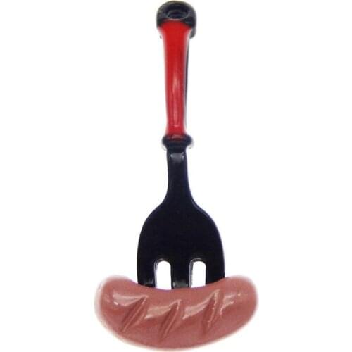 Julie Wang 4PCS Enamel Sausage Fork Charms Alloy Gold Tone Artificial Food Pendants Bracelet Jewelry Making Accessory