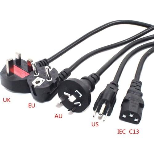 1.8m 6ft IEC320 C13 Kettle Lead to EU/US/AU/UK AC EU Plug Power Cable Lead AC Cord For PC Monitor