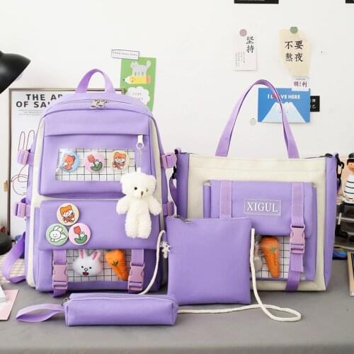 Backpack 4 Piece Set High School Backpack Bags for Teenage Girl 2021 Canvas Fashion Travel Women Bookbags Teen Student Schoolbag
