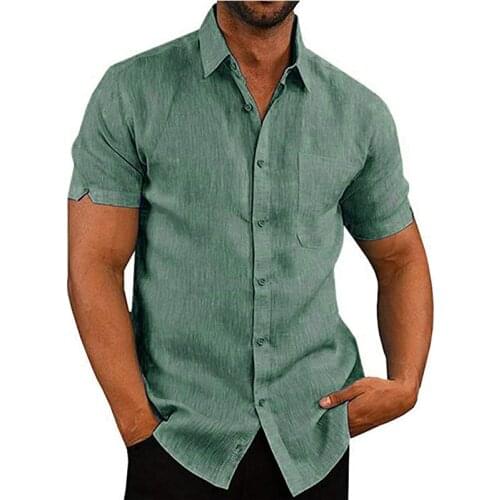 Summer Fashion Mens Short-sleeved Clothes Casual Slim Lapel Single-breasted T-shirt Solid Color Handsome Versatile Shirt New