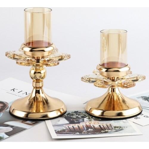 IMUWEN Metal Crystal Candle Holder Luxury Candlestick Gold Plated Centerpiece Romantic Table Candle Stand Home Decoration IM855