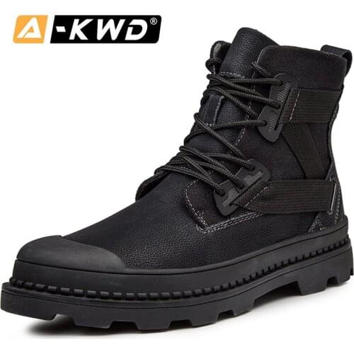 Fashion Black Winter Men Boots Geuine Leather Top Sneakers Lace-up Men Winter Boots Outdoor Casual Tooling Shoes Men Footwear 44