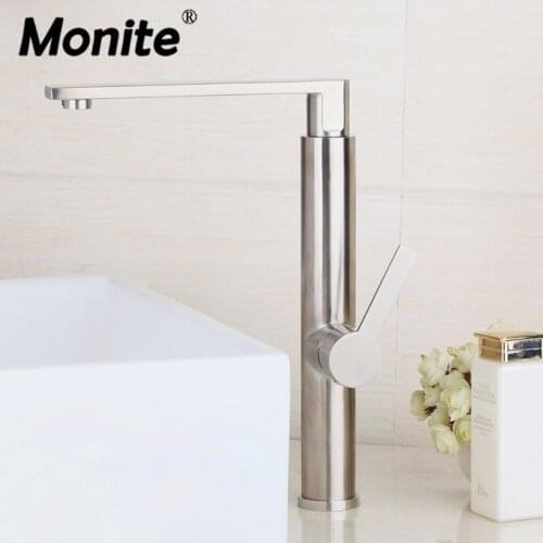 Monite Nickel Brushed Bathroom Basin Faucet Mixer Tap Hot And Cold Water Taps Bathroom Sink Faucets Tap Deck Mounted Mixer