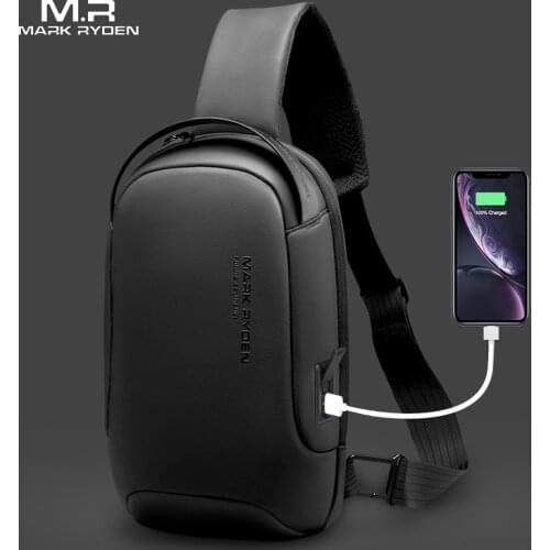 Mark Ryden Anti-theft Male Crossbody Bag USB Charging Shoulder Bag Water-resistant Messenger Sling Bag Short Trip Men Chest Bag