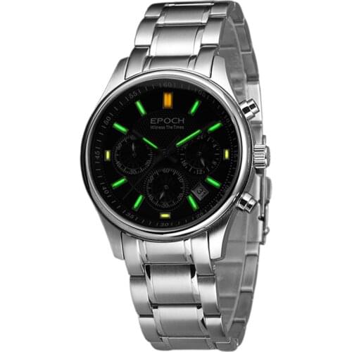 EPOCH Men Chronograph Watch Pilot Mens Watches T100 Tritium Luminous 100m Waterproof Quartz Wristwatch Sapphire Mirror Luxury