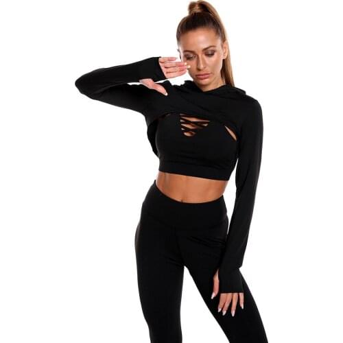 2021 new yoga clothing suit fitness running hip waist waist pants sports hooded three-piece suit