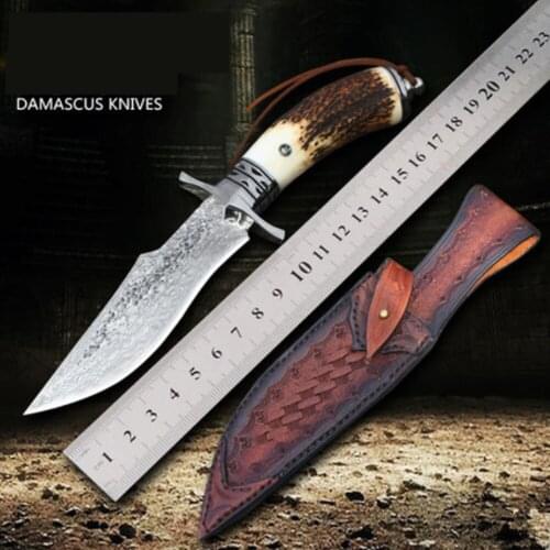 Handmade forged Damascus steel hunting knife 60HRC Damascus Steel fixed knife Survival knife EDC tools