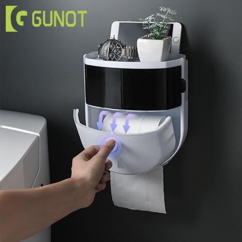 GUNOT Portable Toilet Paper Holder Wall-mount Toilet Paper Dispenser For Bathroom Multifunction Tissue Box Bathroom Accessories
