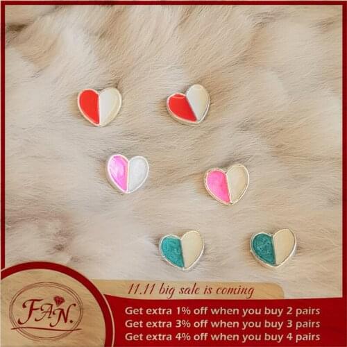 2021 New INS Trendy Hot Sale Nice Gift for Charming Girls & Women Simple Small Heart Style Red Pink Green Fashion Stud Earrings