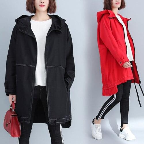 2020 New Women Spring Autumn Trench Coats Hooded Outwear Cardigan Plus Size Female Overcoat Pockets Solid Casual Windbreaker