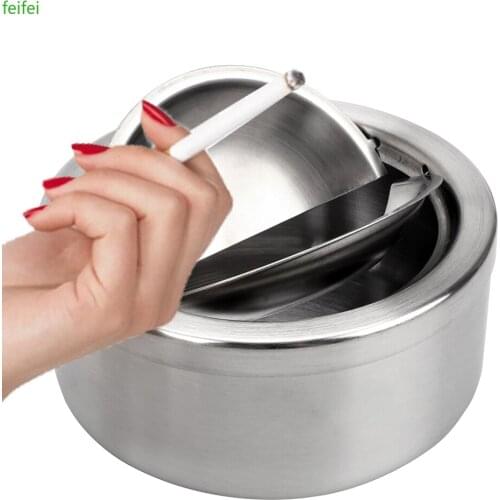 Windproof Stainless Steel With Lid Cigarette Ashtray Ash Storage Case Round