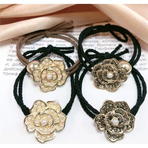 Flower Pearl Rhineston Elastic Hair Band For Women Hair Accessories For Girls Crystal Hair Tie Rubber Band For Hair Scrunchies