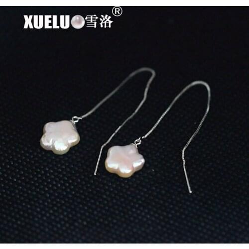 925 Sterling Silver Long Line Star Shape Natural Baroque Cultured Pearl Earrings Jewelry