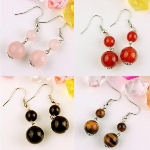 TUMBEELLUWA Womens Crystal Gem Stone Round Beads Dangle Chain Hook Earrings Jewelry