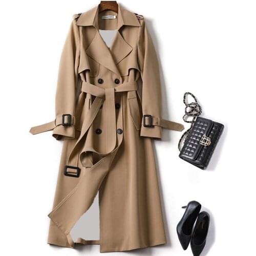 2021 Autumn Winter New Arrival Womens Long Coat Female Double Brasted Slim Windbreaker Korean Belted Trench Coat Ladies Outwear