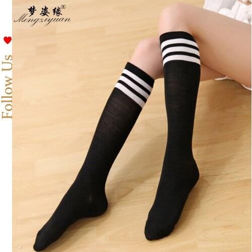 1 pair Knee-Length Socks Women Spring and Autumn New Striped Socks JK Students' Socks Anti-off Calf Socks