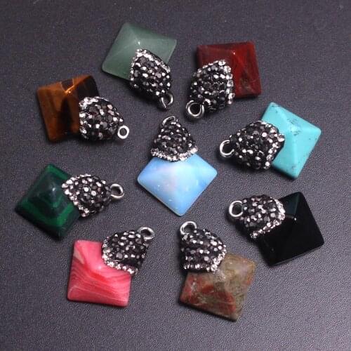 50pcs Green Turquoises Natural Stone Rhinestone Pyramids Treat Chakra Charms Hexagram Healing Pendants for Jewelry Making Free